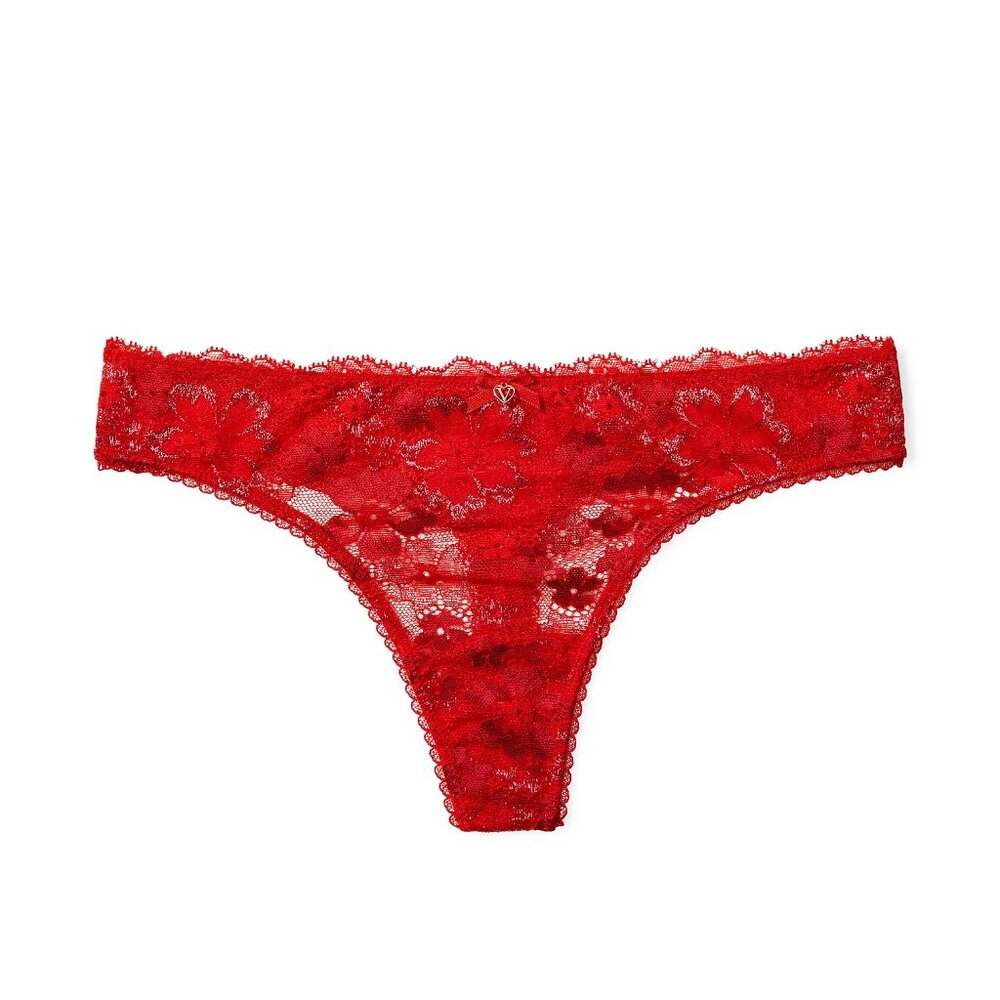 Lace-Front Thong Panty Lipstick Red- Body by Victoria - Victoria's Secret - NWT
